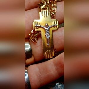 14k yellow gold chain & 18k yellow & white gold cross